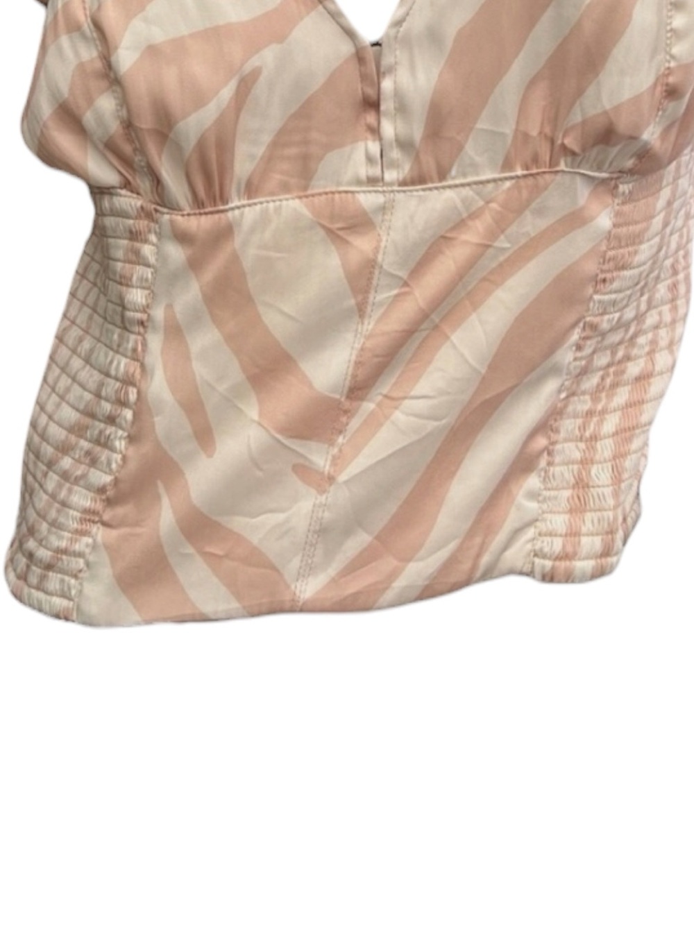 FREE PEOPLE “Show Me Love” Peach Zebra-Stripe V-Neck Smocked Waist Top SMALL - Picture 5 of 9